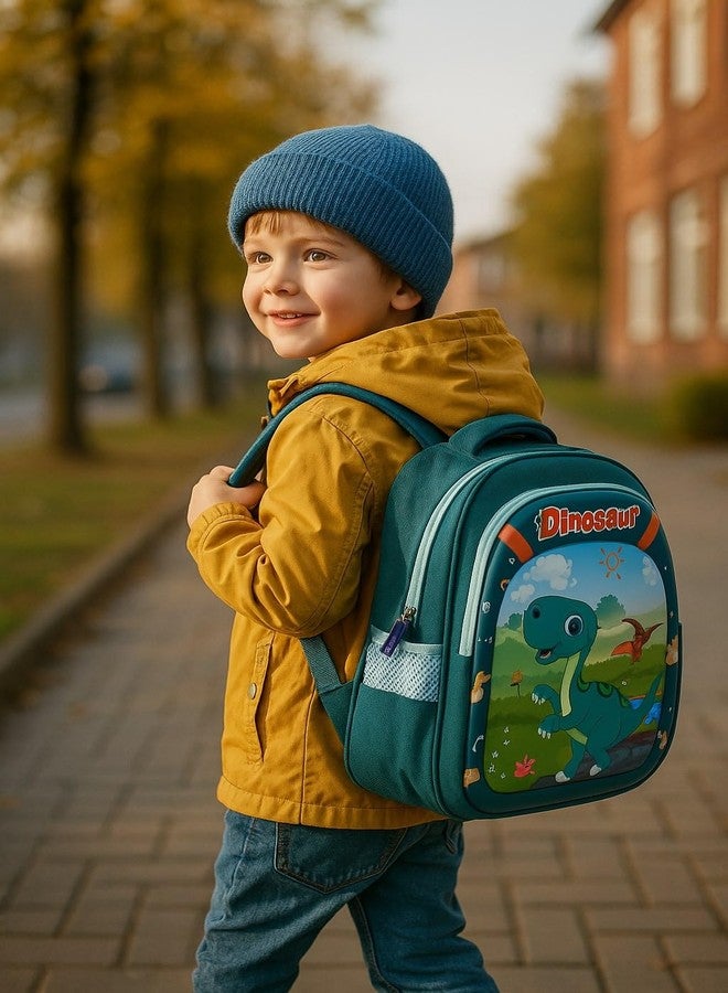 ZEVORA Kids Backpack Dinosaur Design with Pencil Stationery Pouch (Green) Waterproof Shoulder Bag (Green, 14 inch) - Image 2